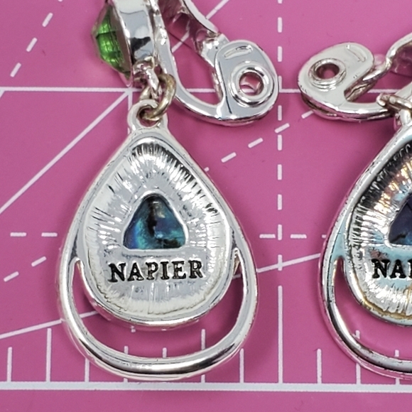 NAPIER DEMI PARURE NECKLACE CLIP ON EARRINGS SILVER BLUE GREEN FAUX STONE BEADS - Picture 13 of 16
